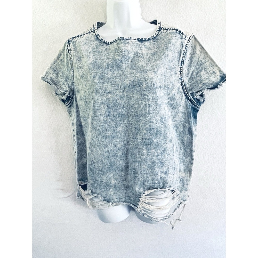 Y2K Streetwear Grunge Distressed Blue Jean Top‎ Pluswear Small